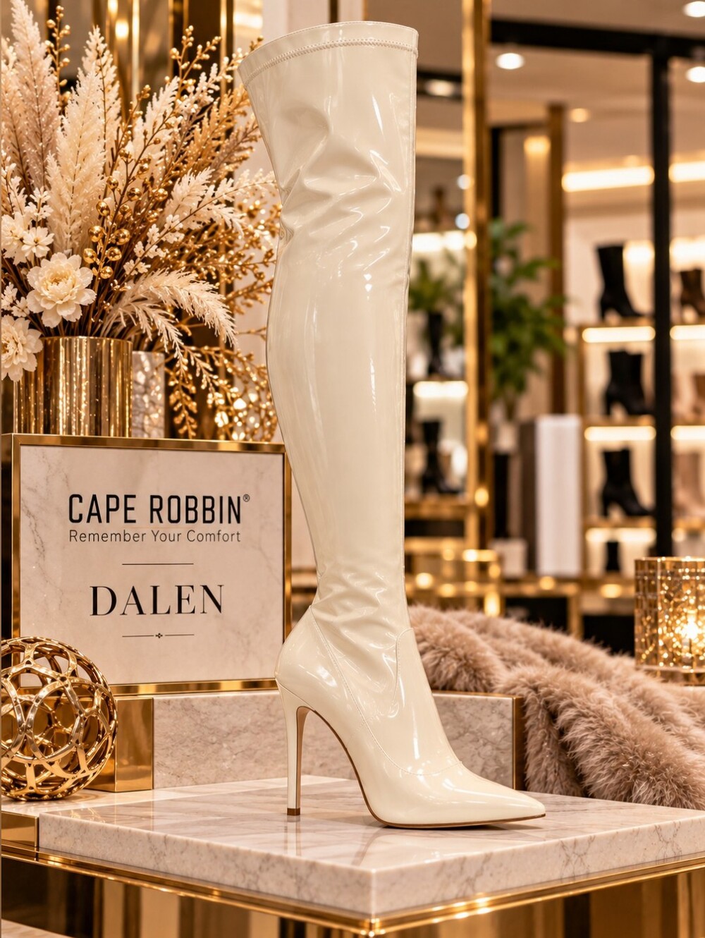 Cape Robbin Dalen Off White Patent Thigh-High Stiletto Boots – Size 8 NIB